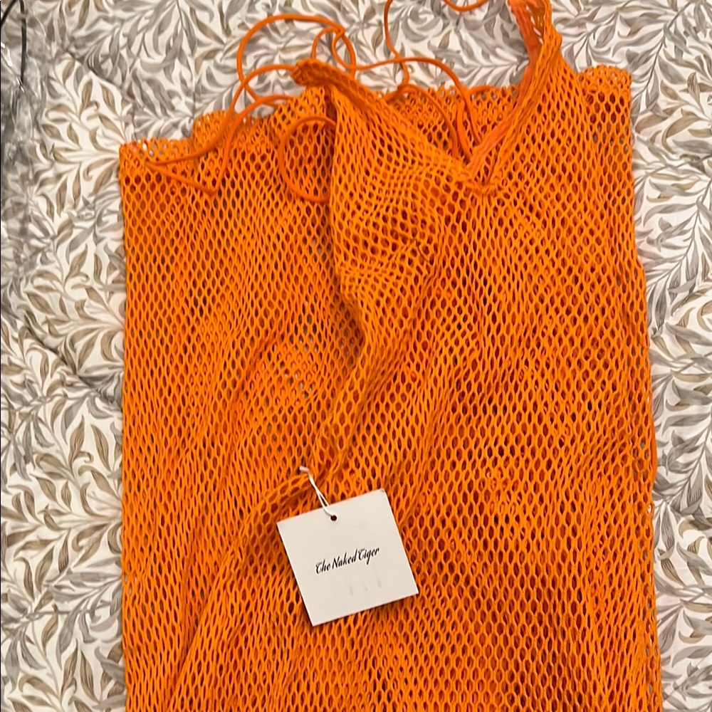 The Naked Tiger Sophia Dress Orange Mesh Cover-Up Medium